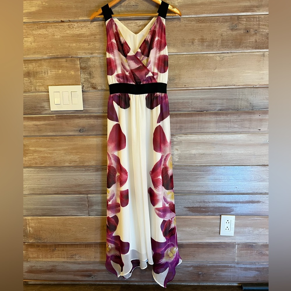 Express Maxi Dress White With Magenta Flowers Size XS
